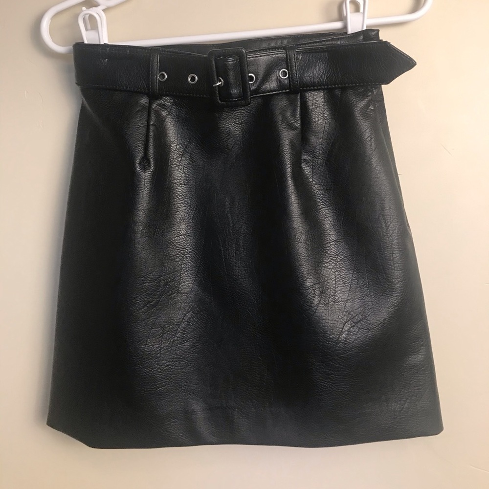 H & M Black Faux Leather Skirt- Size 2
